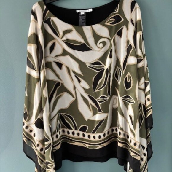 Chico's Olive Black White Tunic 3/XL Art Statement Floral Boho Luxe Whimsygoth - Picture 1 of 6